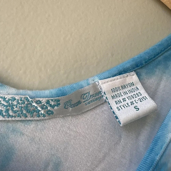 Blue White Tie-Dye Fringe Top By Ocean Drive Rayon S - Picture 2 of 2